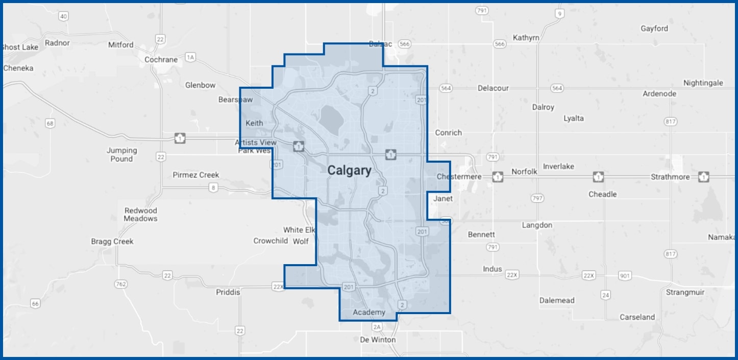 Distinct Heating & Cooling service area map image.